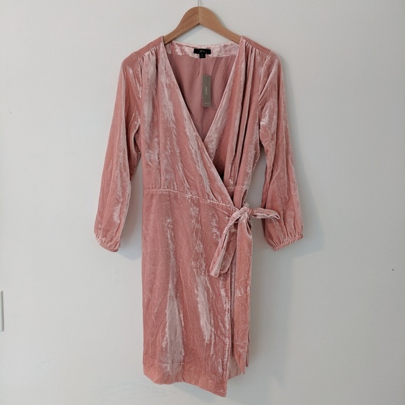 NWT J. Crew Pink Velvet Wrap Dress - Picture 2 of 6